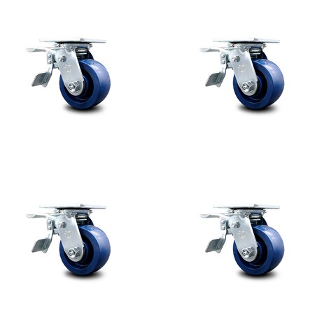 Service Caster 4 Inch Solid Polyurethane Caster Set with Ball Bearing and Total Lock Brake SCC SCC-TTL30S420-SPUB-4